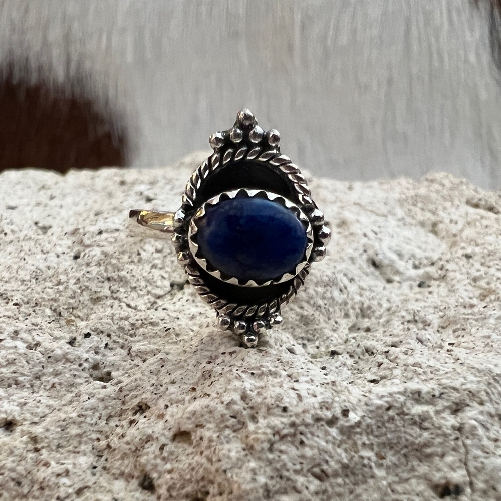 ❤️ Lapis Lazuli Oxidized Sterling Silver Size 5.5 Navajo Ring 2.7 Gram